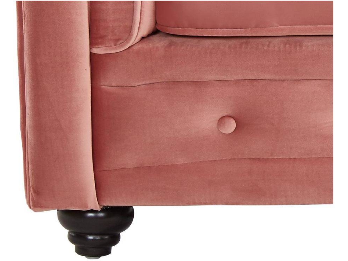 Sofá Fixo Chesterfield VENTE-UNIQUE (Rosa Claro - Tecido e Veludo - 205x88x72 cm)
