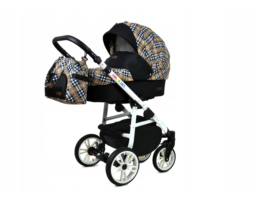 Carrinho de Bebé Multifuncional BABYLUX CLASSIC GOLD 4 Em 1 -Gold Grille WHITE FRAME - Ajustável e dobrável Construção leve em alumínio - Acessórios