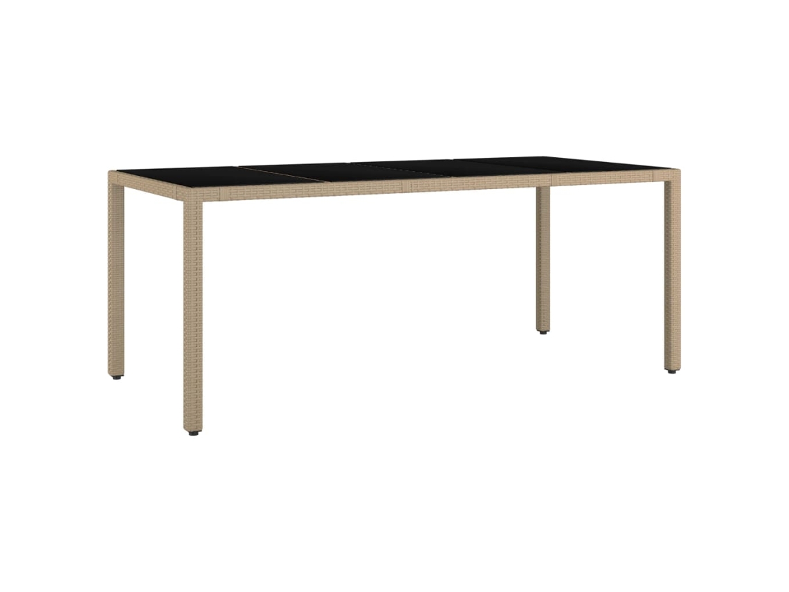Mesa de Jardim com Tampo de Vidro Vime Pe-Vidro Temperado Bege NONAME