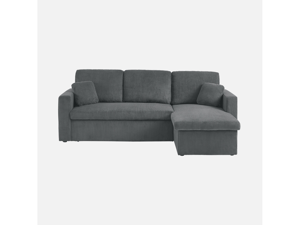 Sofá-Cama de Canto de Veludo Cotelê Grande de 3 Lugares Cinza Escuro SWEEEK