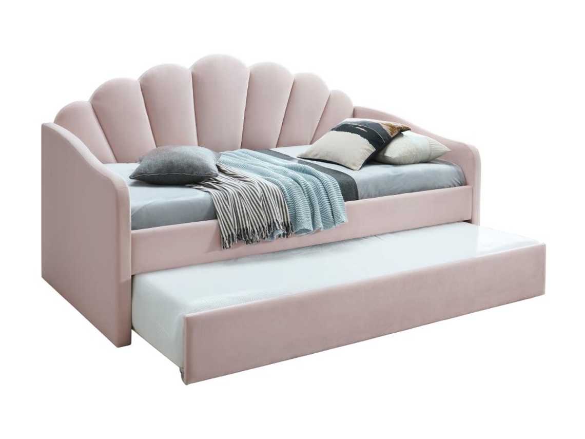 Cama dupla com gaveta ELUSIA VENTE-UNIQUE Rosa 90x190 cm - Com colchão - Com sommier