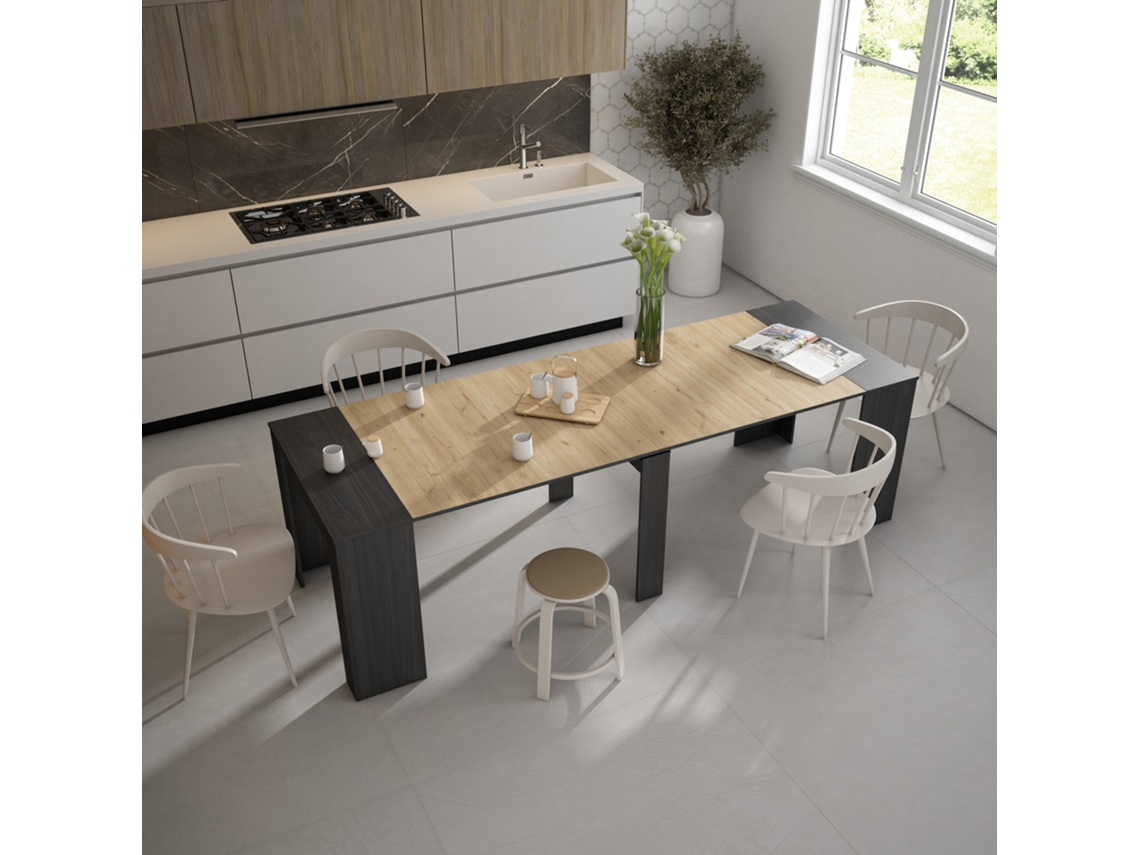 Mesa Consola Extensível | Cozinha, Sala De Jantar | 260 | Para 12 Pessoas | Mesa De Jantar | Preto E Carvahlo Duérmete Online