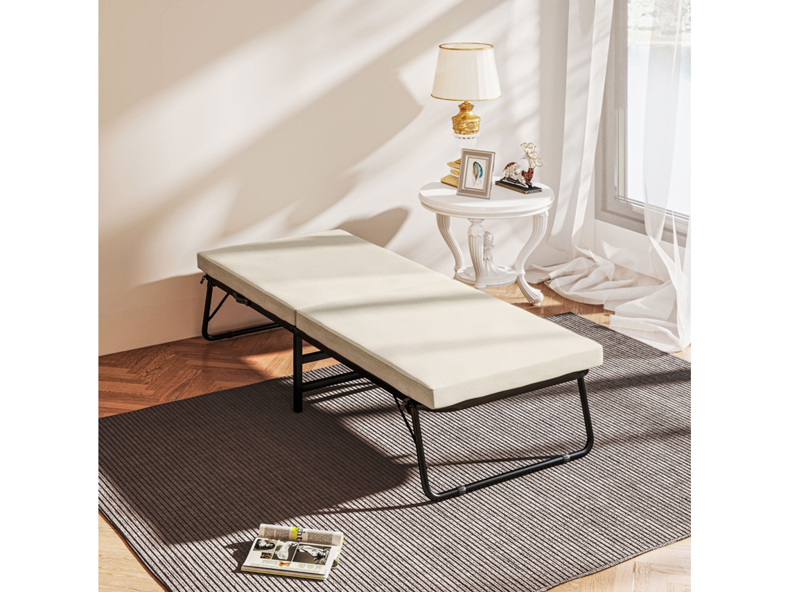 Cama Dobrável Poliéster, Metal E Espuma Cor Beige 180x70x38 Cm Homcom