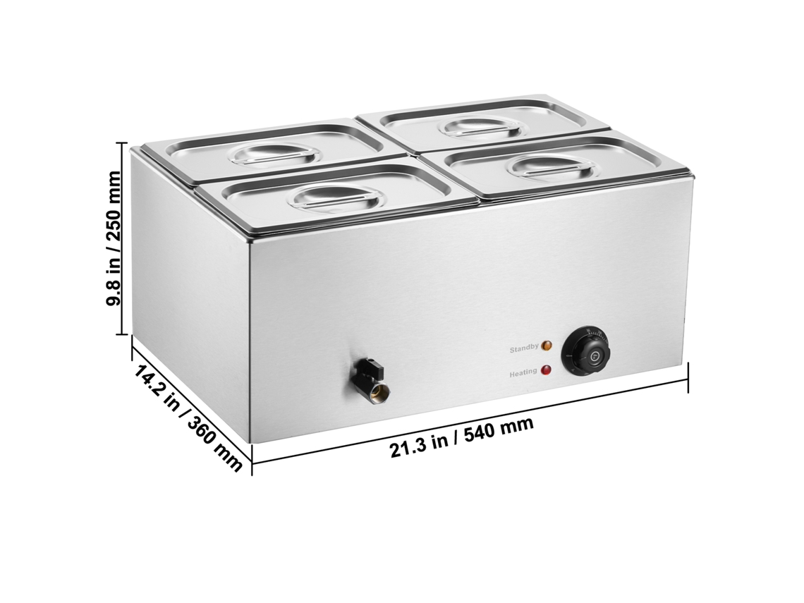 Aquecedor De Alimentos Elétrico De Bancada Succebuy Com 4 Panelas, Banho Maria De 15 Litros Para Restaurantes