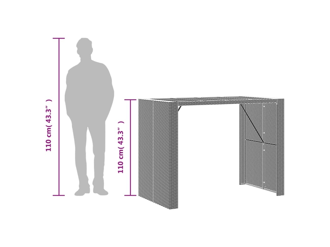 Mesa de Bar para Jardim com Tampo em Acácia Vime Pe Cinza PANGSHIYUAN