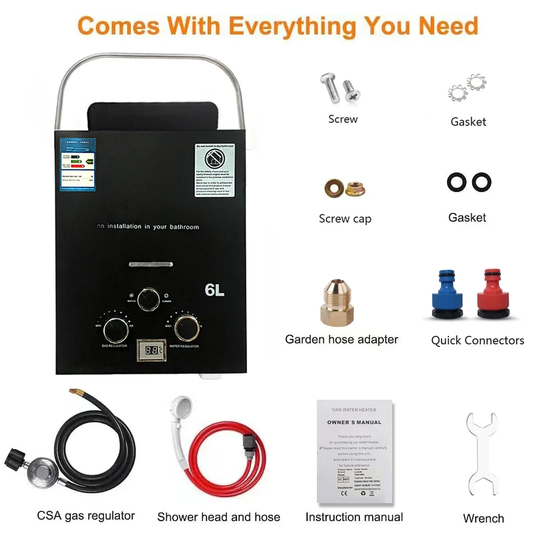 Aquecedor De Água, Portátil, Ignicão A Bateria, Preto Oem