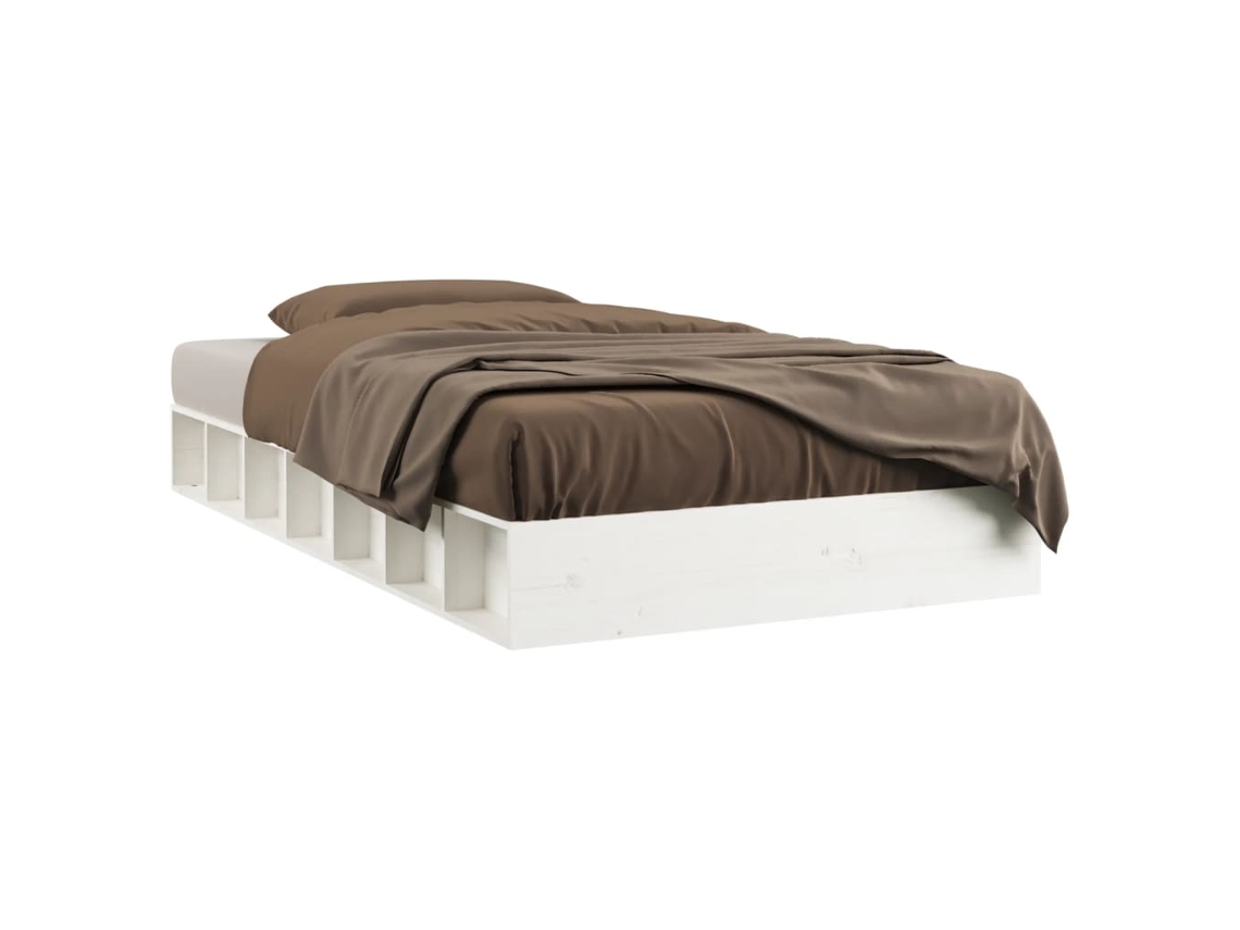 Estrutura de Cama Solteiro 90X190 cm Madeira Maciça Branco