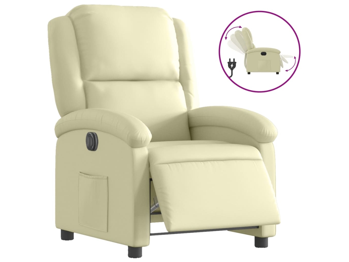 Poltrona Reclinável Elétrica Couro Genuíno Cor Creme CLIC N BUY