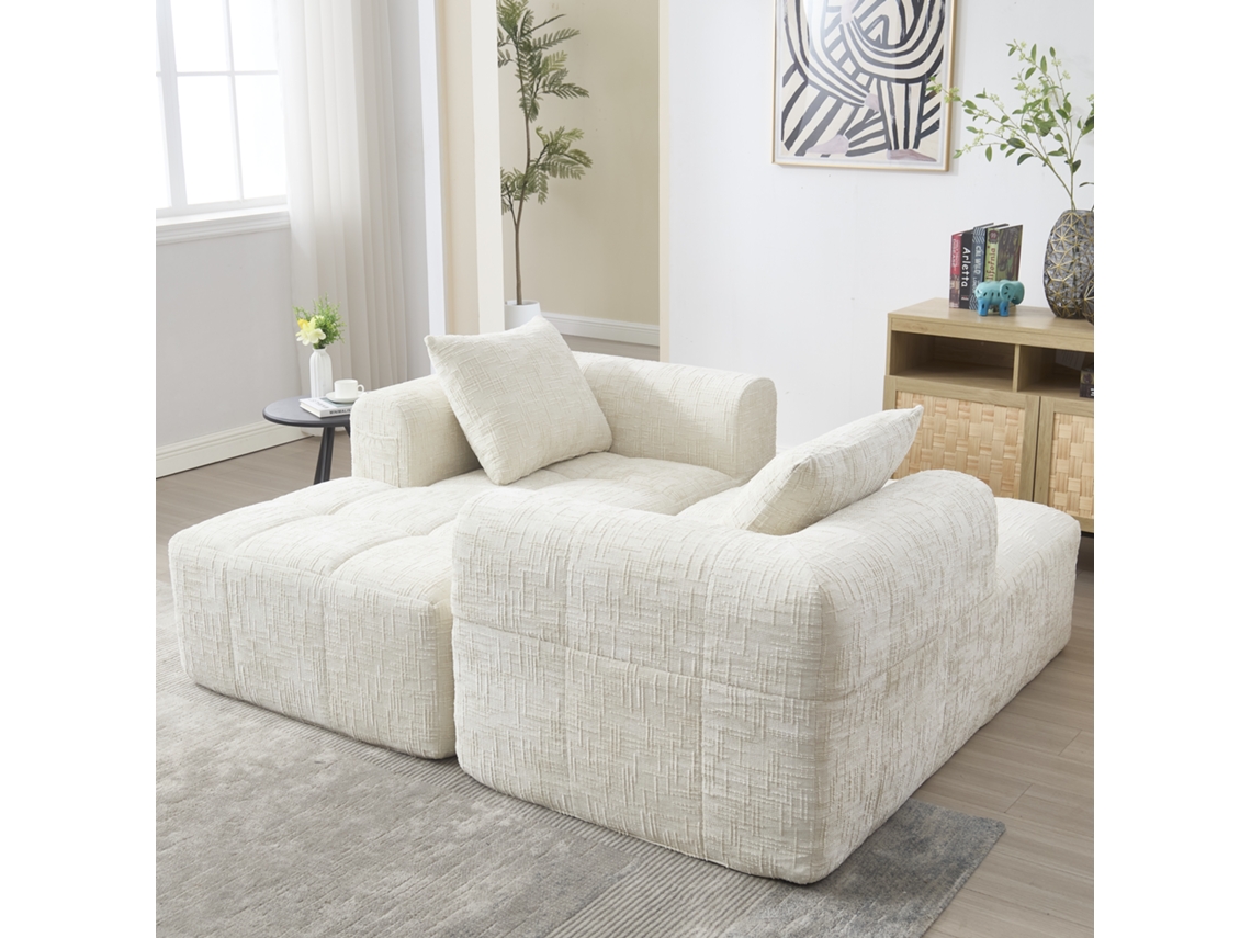 Sofá Chaise Longue Confortável Sofá Macio Com Almofadas, Bolsos Laterais Para Comando E Telefone, Design Elegante E Sofisticado Bege Estilo