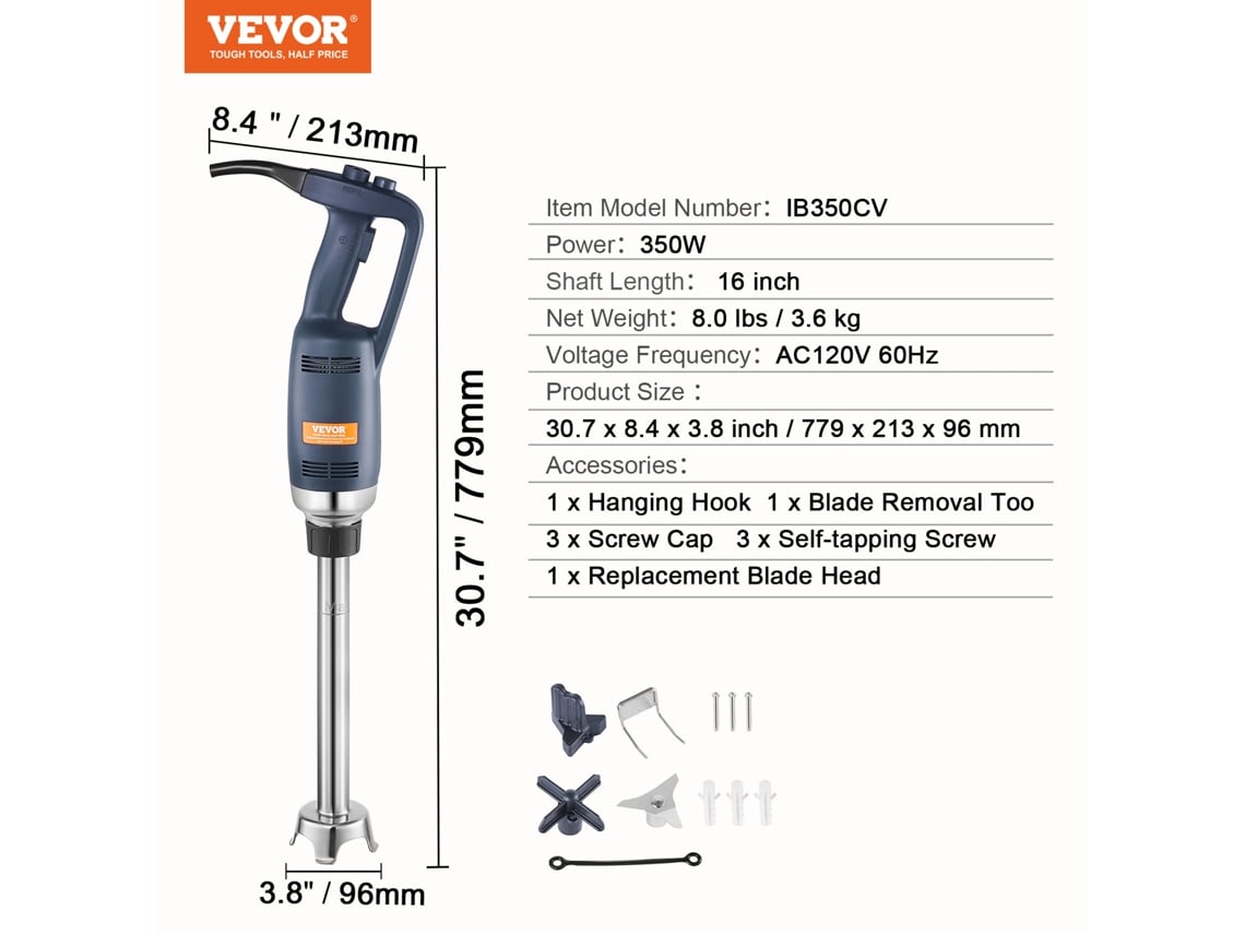 Misturador Manual de Imersão Comercial VEVOR 350W para Molhos de Sopa