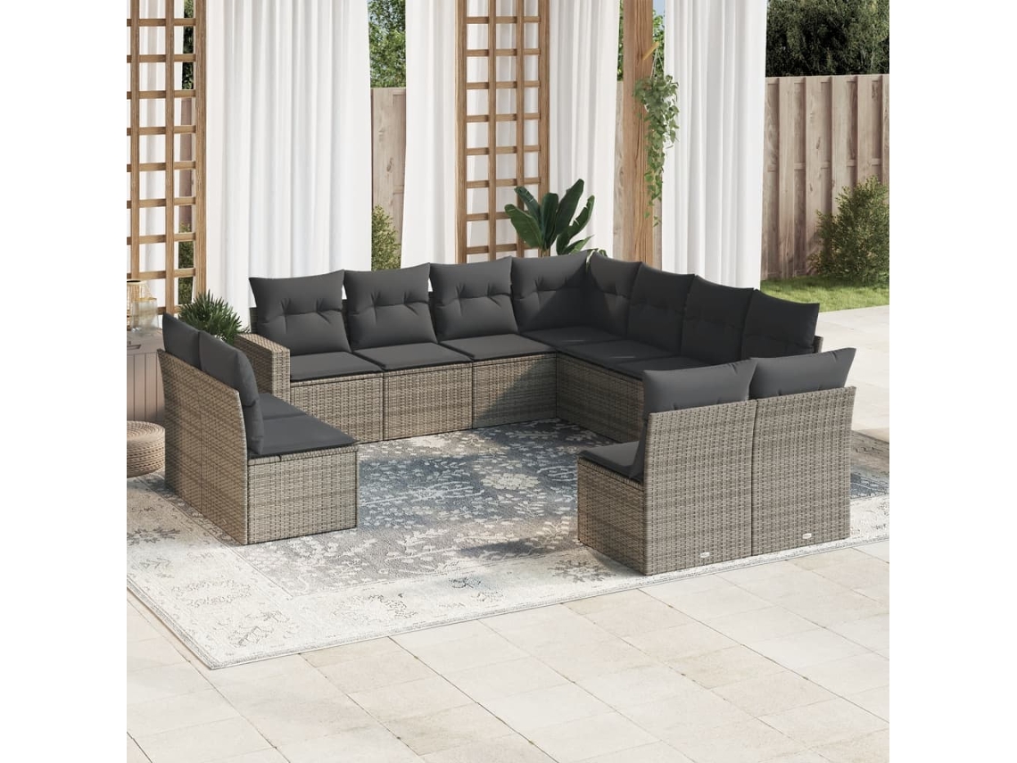 Conjunto 11 sofás de jardim c/ almofadões VIDAXL vime PE cinzento
