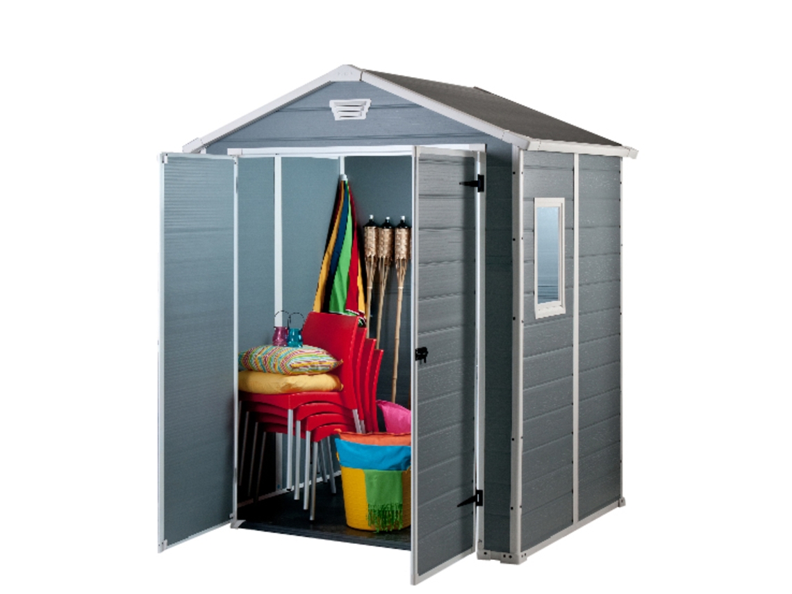 KETER Casa de Jardim MANOR 6x5 ao ar livre abrigo de armazenamento exterior organização aço metal resina madeira 185x152x226 WxDxH cm
