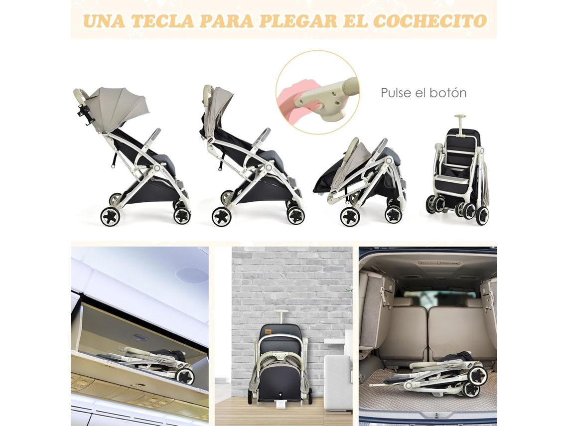 Carrinho De Bebê Dobrável, Leve, Com Capota Reclinável, Porta Copos, Arnês De 5 Pontos, Encosto Ajustável Costway (cinza)