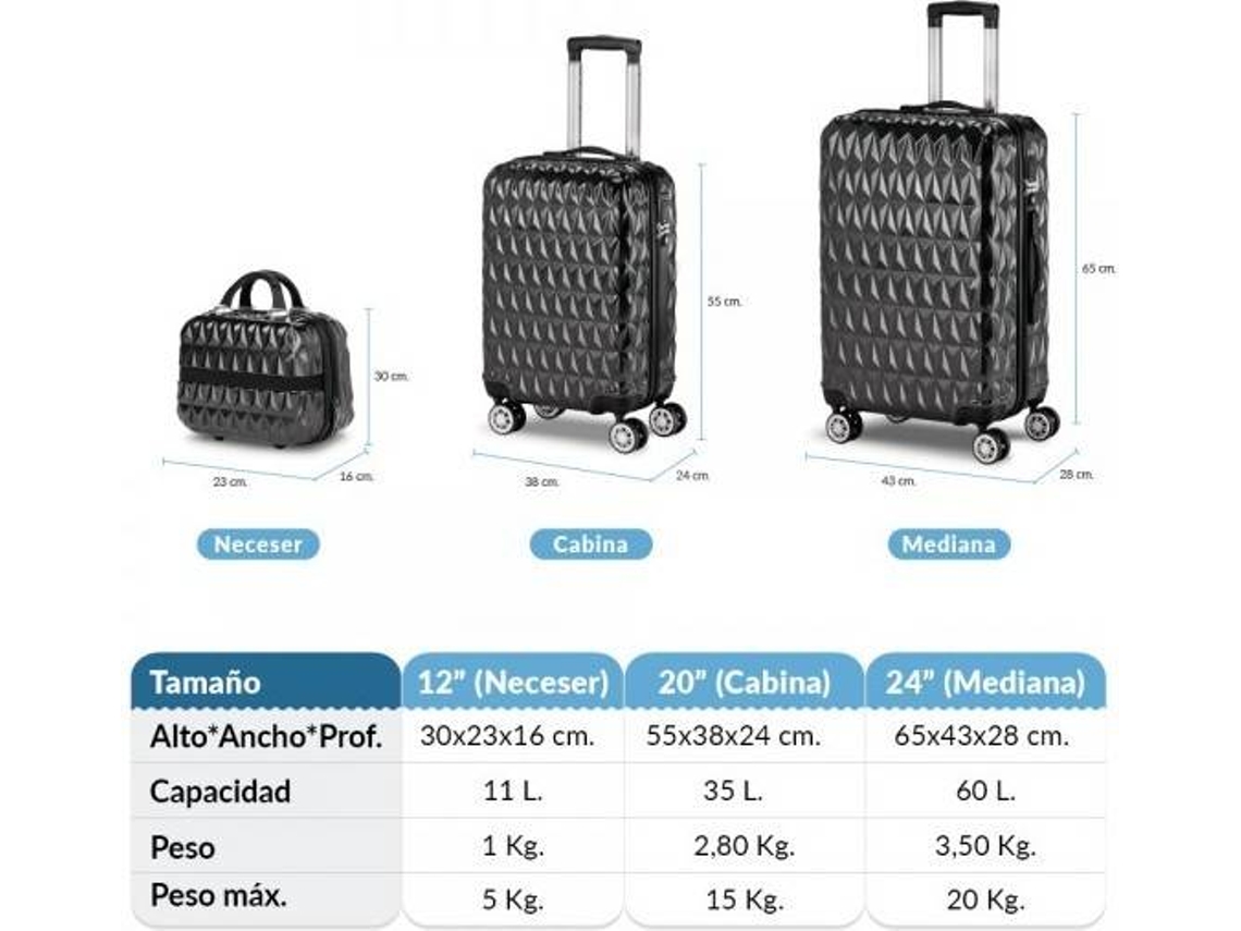Conjunto de 2 Malas de Viagem e Necessaire NEWTECK Cinzento (43x28x65cm/38x24x55cm/30x23x16cm -  60L/35L)