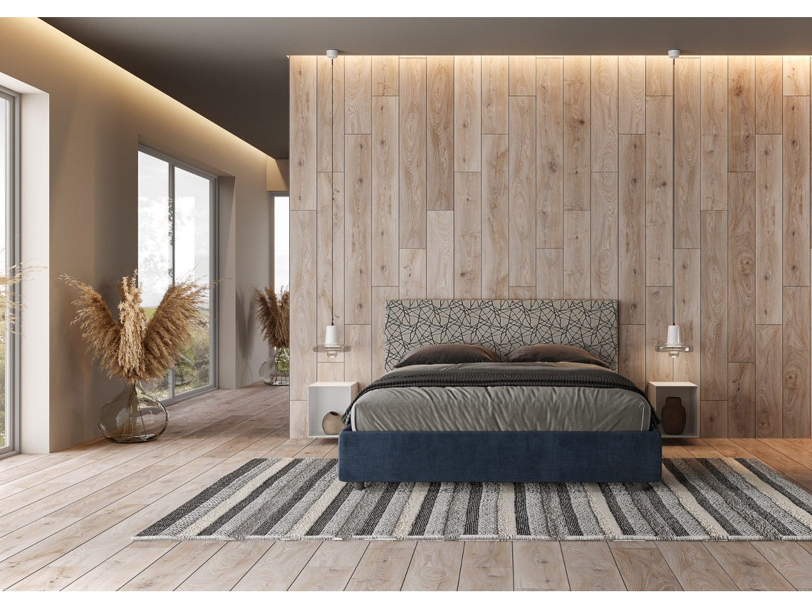 Cama de Casal Queen Size Con Estrado Estofada ArlaITYHOME (160 x 210 cm - Painéis de Melamina e tecido)