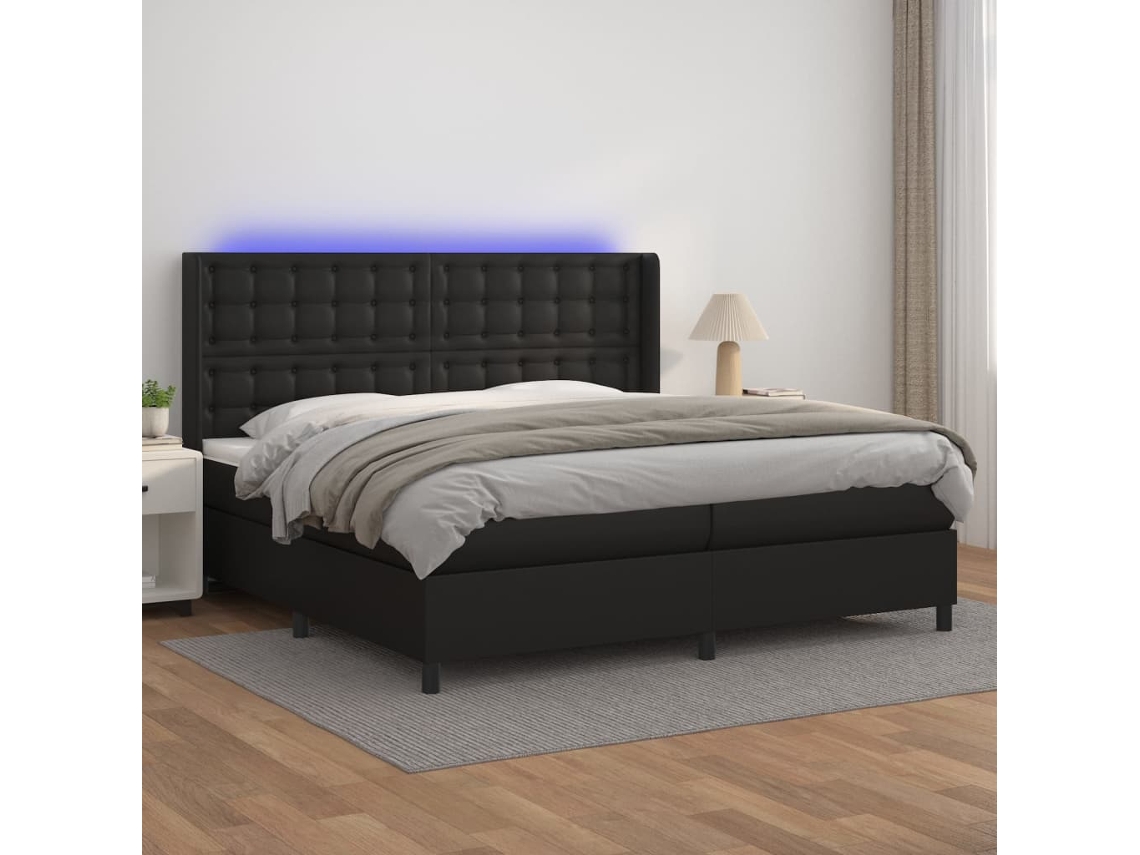 Cama Box Spring VIDAXL (Preto - Couro Artificial - 203 x 203 x 128 cm)