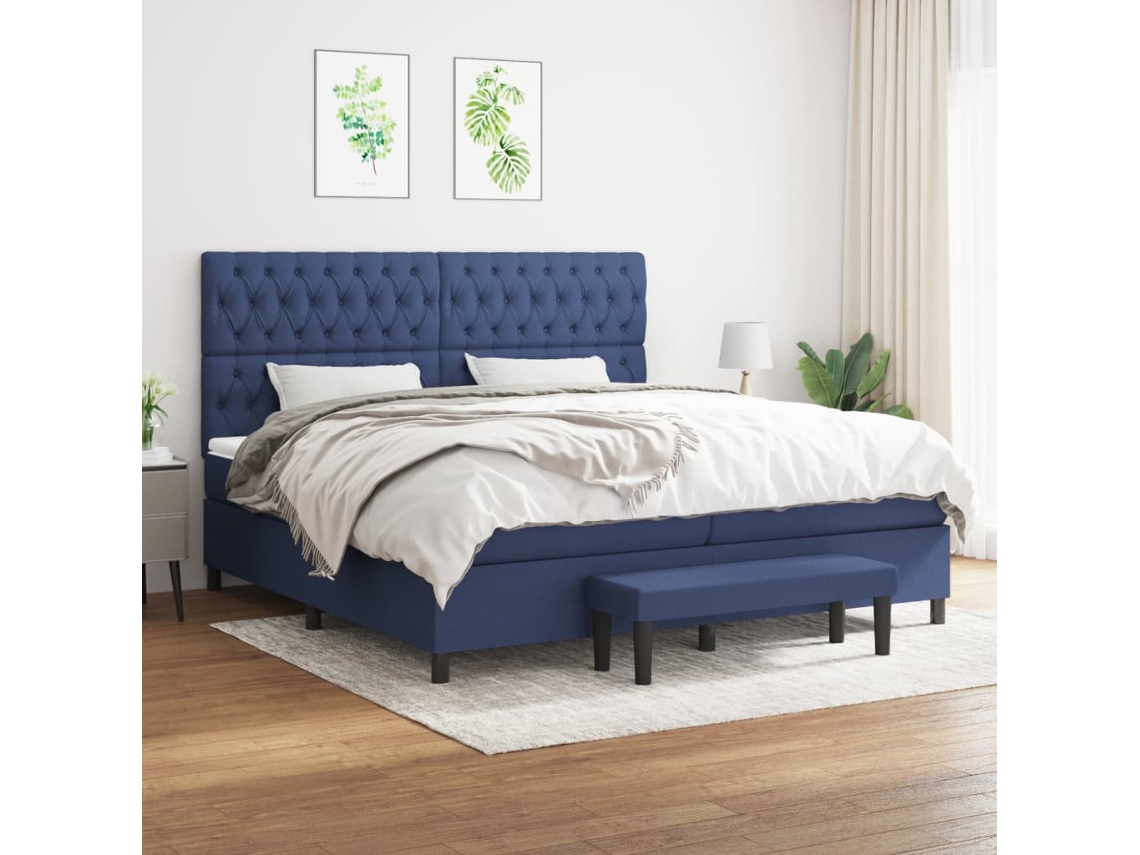 vidaXL Cama com molas/colchão 200x200 cm tecido azul