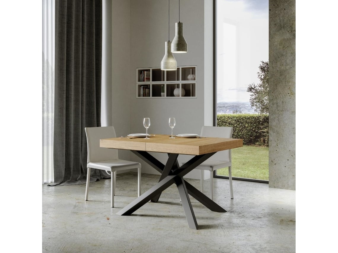 Mesa de Jantar Extensível 90X130/234 Cm Volantis Premium Carvalho Natural Quadro Antracite ITAMOBY