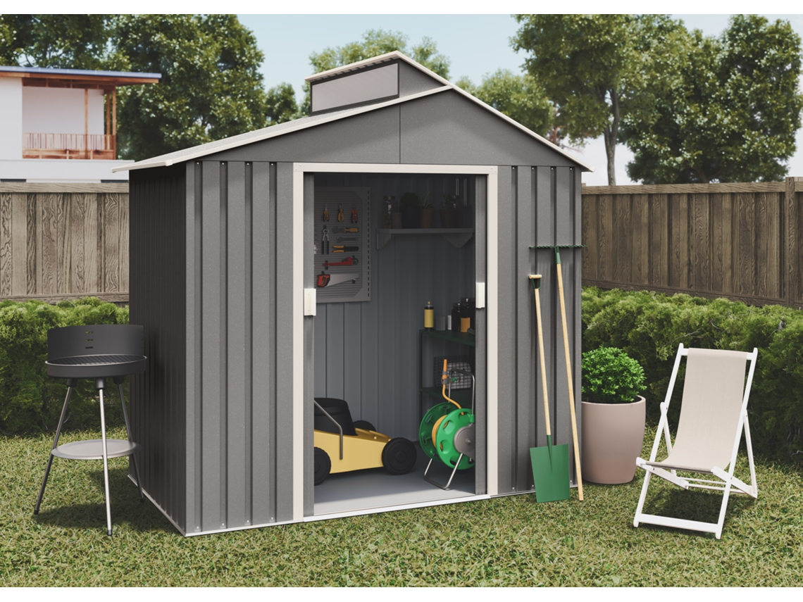 Abrigo de Metal WASABI Metálico 2,84m² 220x129x214 cm Acabamento Metálico de Alta Qualidade Claraboia Em Policarbonato