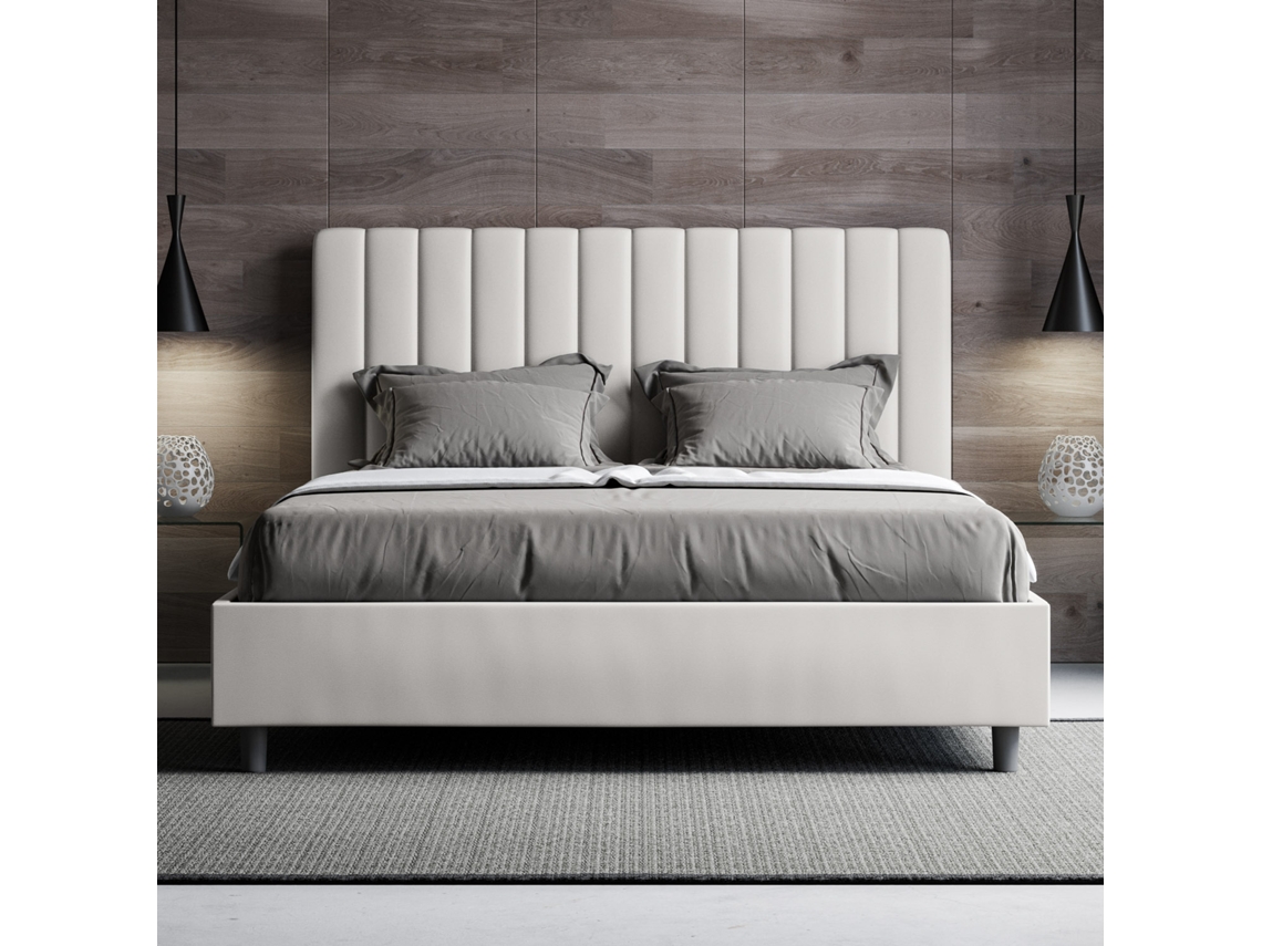 Cama de Casal Queen Size com Arrumação Estofada AguedaITYHOME (160 x 210 cm - Painéis de Melamina e Couro Sintético)