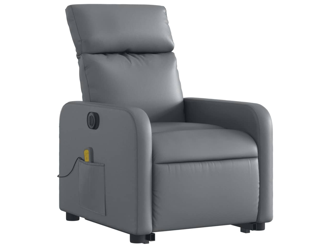 Poltrona reclinável elevatória elétrica couro artificial cinza