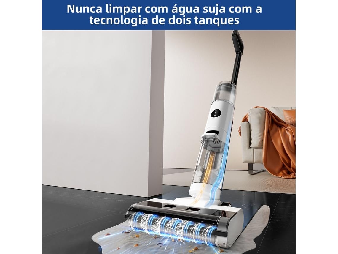 Máquina de Limpeza JONR ED12 | Lava e Aspira | Sistema autolimpeza | 850ml + 450ml | Limpeza de bordos de 6 mm | Design anti-emaranhamento(Branco)