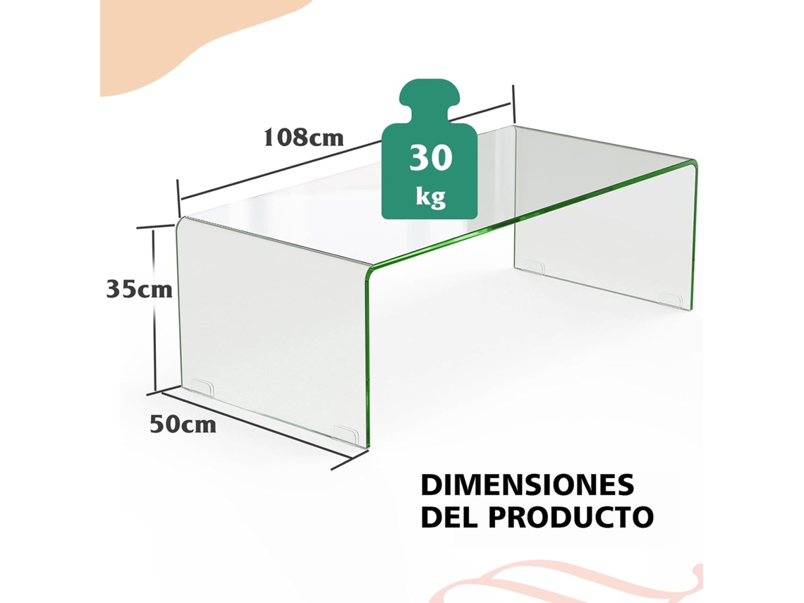 Mesa de Centro de Vidro Temperado Mesa de Centro de Vidro com Bordas Arredondadas Suaves Carga 30 kg Sem Montagem Sala de Estar Escritório COSTWAY