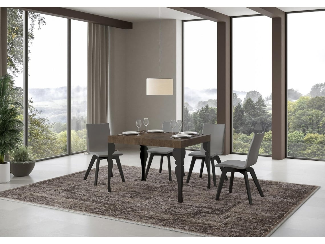 Mesa de Jantar Extensível 80X120/204 Cm Paxon Nogueira Quadro Antracite