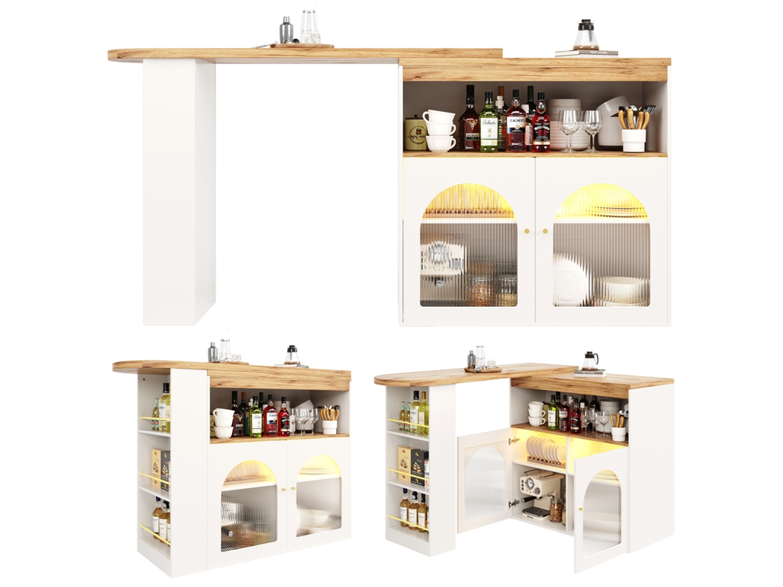 Mesa De Bar Extensível Moderna Com Led, Estrutura Giratória, Cor Branca Pangshiyuan (138 193x39x105cm)