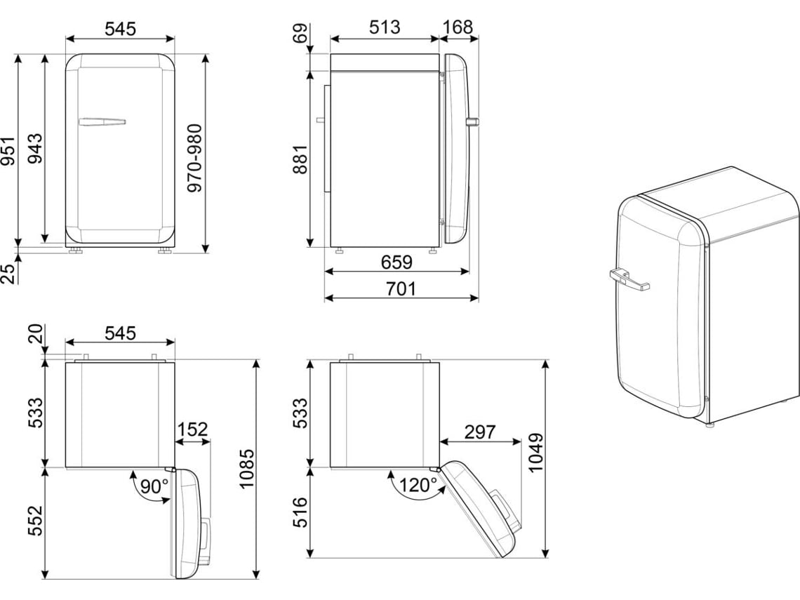 Frigorífico SMEG FAB10RCR6 (Estático - 97.0 cm - 122 L - Creme)