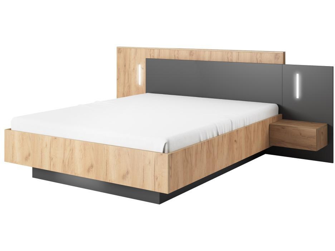 Estrutura de cama FRANCOLI VENTE-UNIQUE Cinza antracite, Natural claro 160x200 cm - Sem colchão - Com sommier