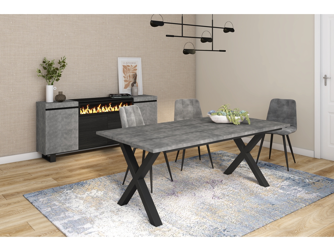 DUERMETE ONLINE Mesa Sala de Jantar Mesa Cozinha 200 para 10 Pessoas Pés de Madeira Estilo Industrial Cimento