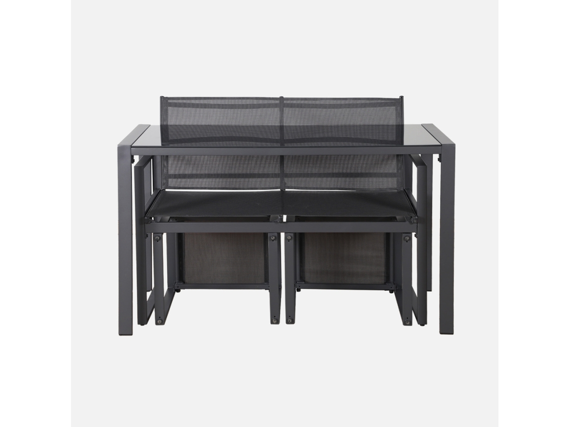 Mesa De Jardim Embutida Em Aço E Textilene, 4 Assentos, Antracite Sweeek