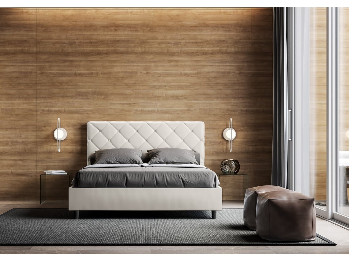 Cama de Casal Queen Size Con Estrado Estofada PriyaITYHOME (160 x 210 cm - Painéis de Melamina e Couro Sintético)