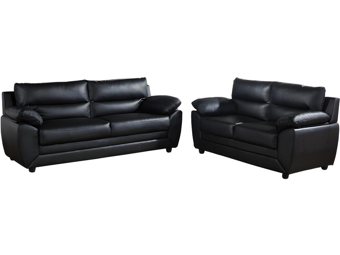 Conjunto Sofá Fixo Manoa VENTE-UNIQUE (Preto - Pele sintética - 201x82x88 cm)