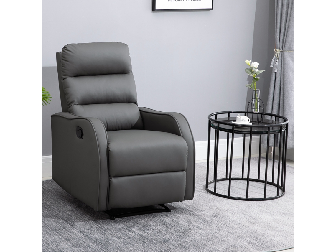 Poltrona Relax Couro PU, Metal, Madeira, Esponja cor Gris 65cm x 89cm x 100cm HOMCOM