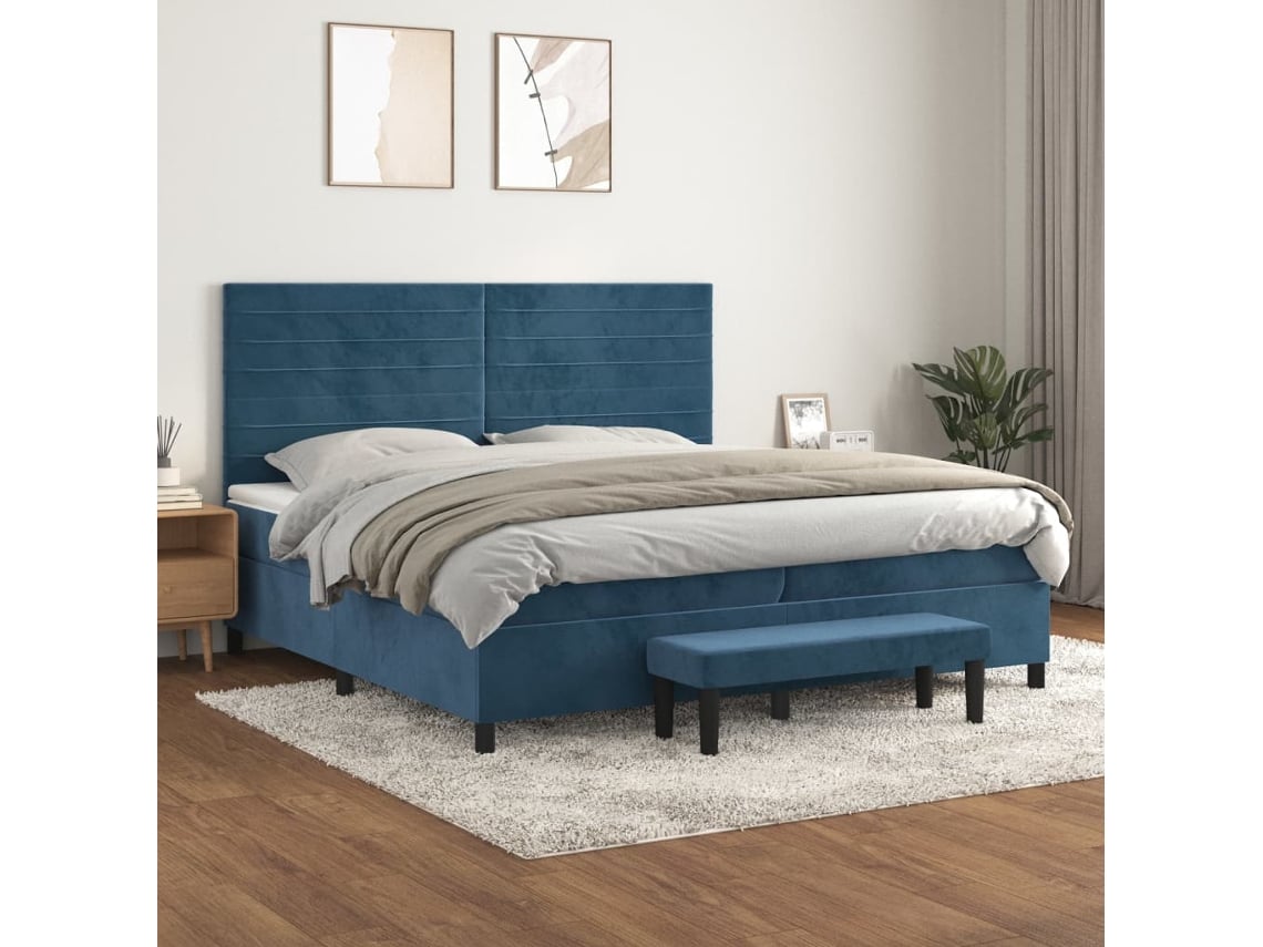 Cama box spring VIDAXL Azul Veludo (200x200 cm)