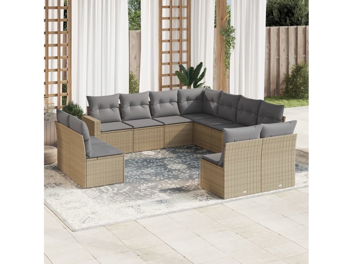 Conjunto 11 sofás de jardim c/ almofadões VIDAXL vime PE bege