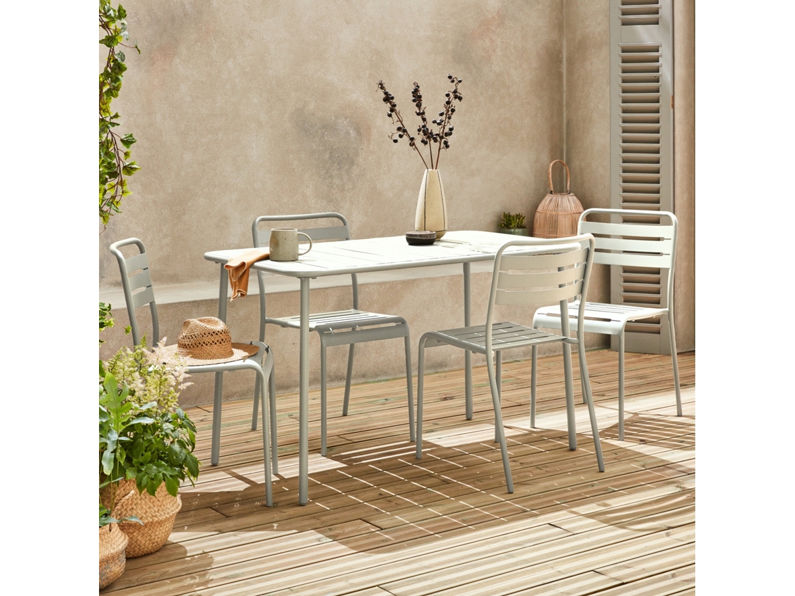 Mesa De Jardim Em Metal, 4 Cadeiras, Beige Sweeek