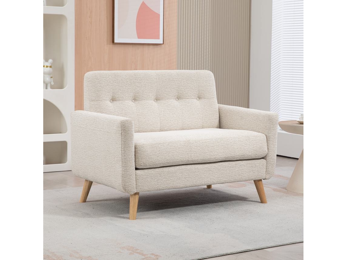 Sofá 2 Lugares Poliester, Melamina de Madeira e Espuma cor Beige 114x71x82 cm HOMCOM