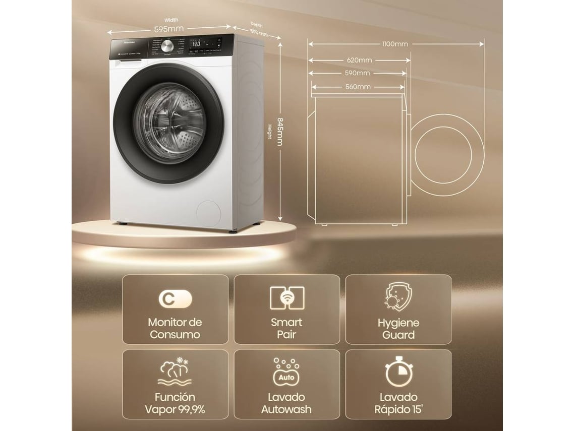 Máquina de Lavar Roupa HISENSE WF3S1043BW3 (10.5 kg - 1400 rpm - Branco)