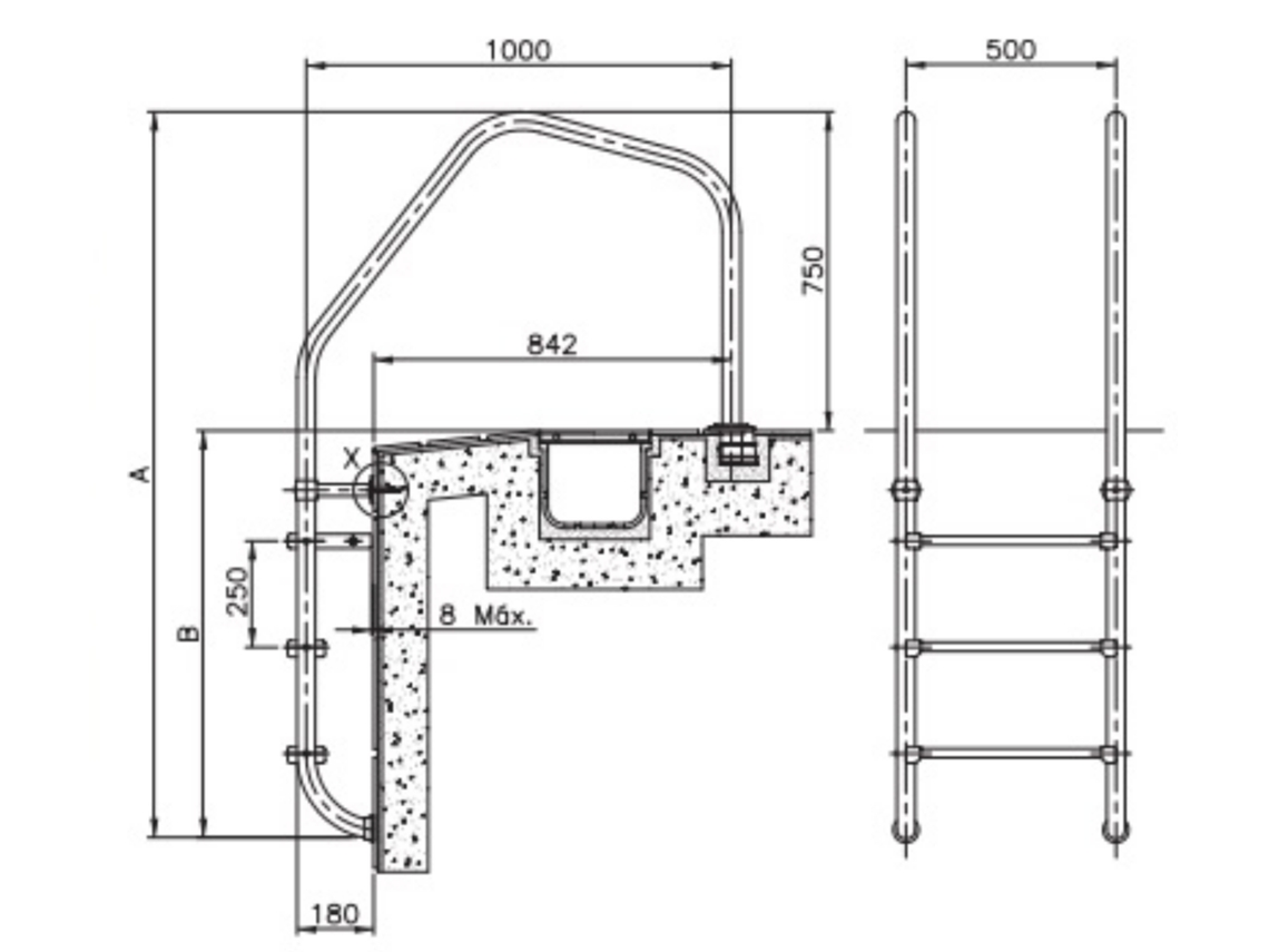 Escada 3 Degrau 1 Degrau de Segurança ASTRALPOOL