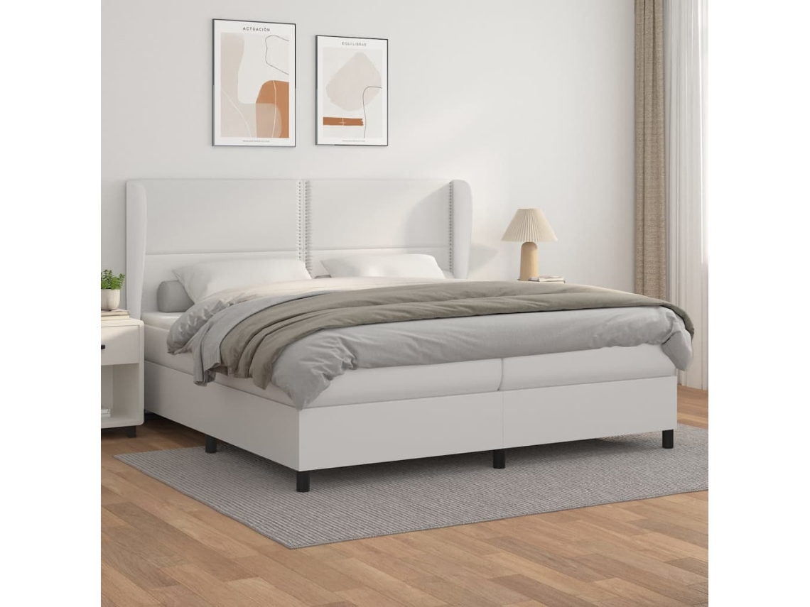 Cama Box Spring VIDAXL (Branco - Couro Artificial - 203 x 203 x 128 cm)