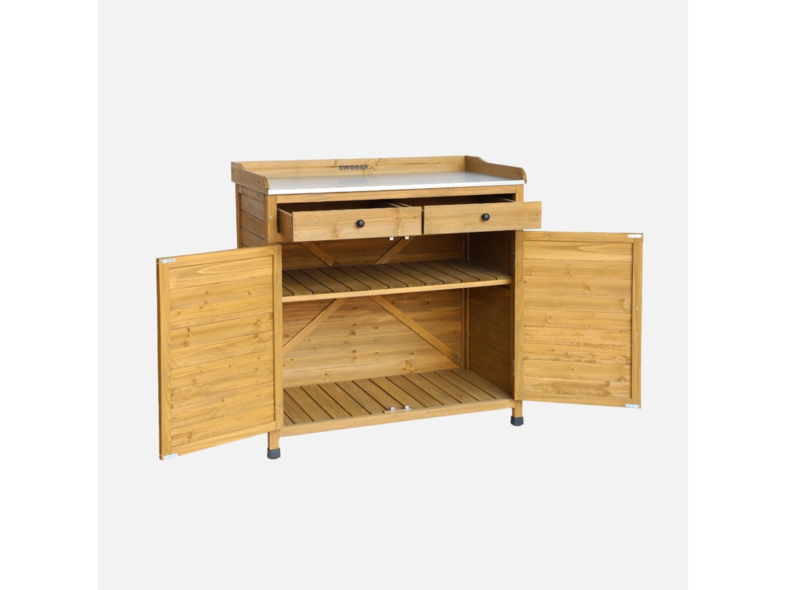 Caixa de Arrumação Mesa de Vasos em Madeira de Abeto 2 Portas 2 Gavetas Madeira SWEEEK