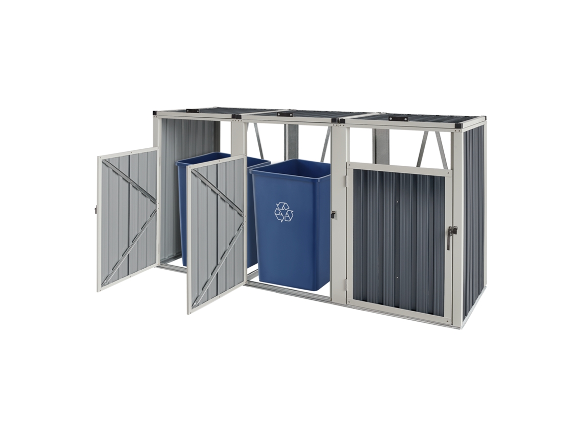 Abrigo para Caixotes do Lixo PROTEC Para Pro.Tec Para 3 Contentores Do Lixo (121x219x82 cm - Aço - Cinzento)