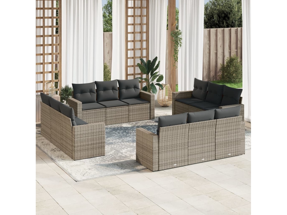 Conjunto 12 de sofás jardim c/ almofadões VIDAXL vime PE cinzento
