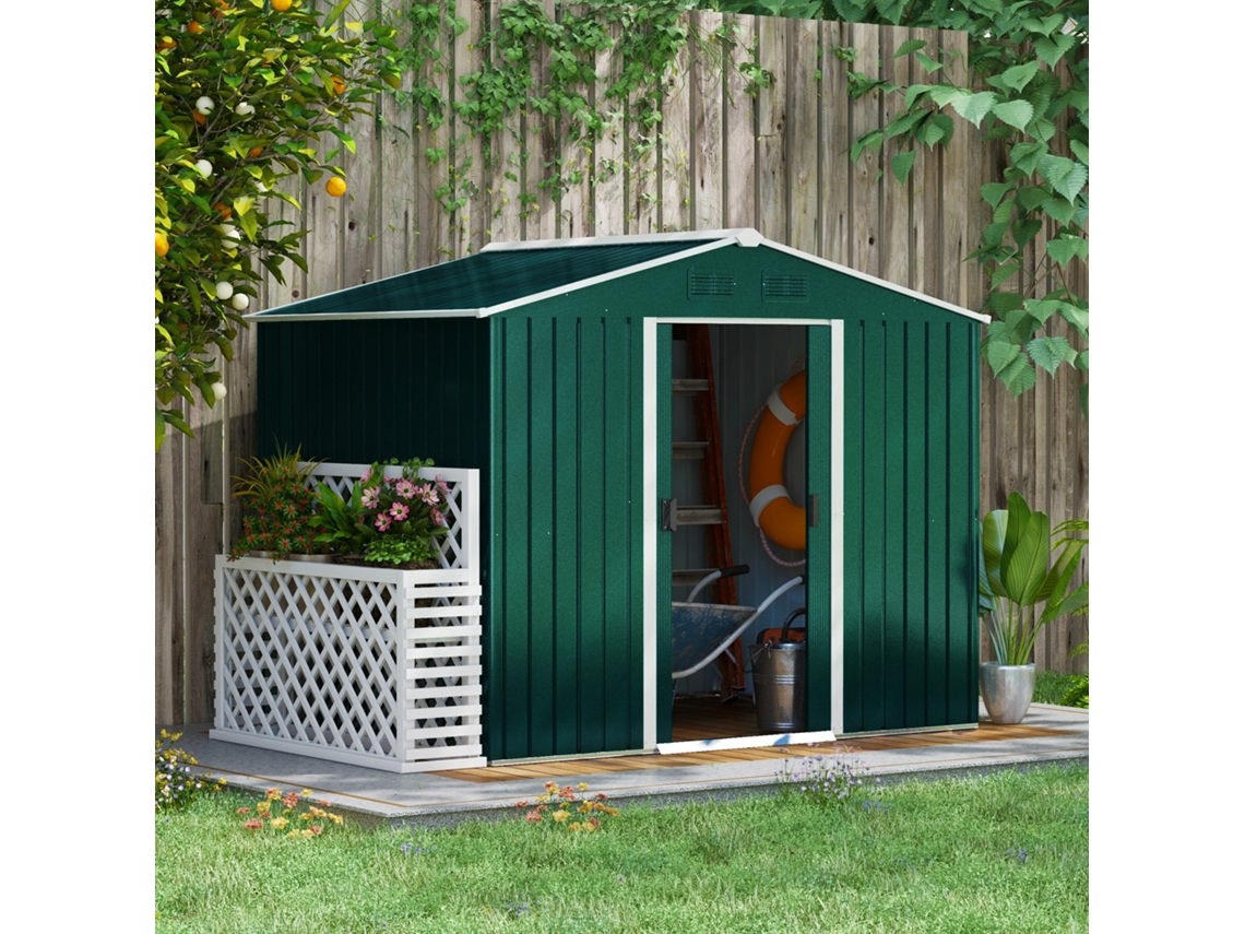 Abrigo de Armazenamento Aço Galvanizado e PP cor Verde 236x174x190 cm OUTSUNNY