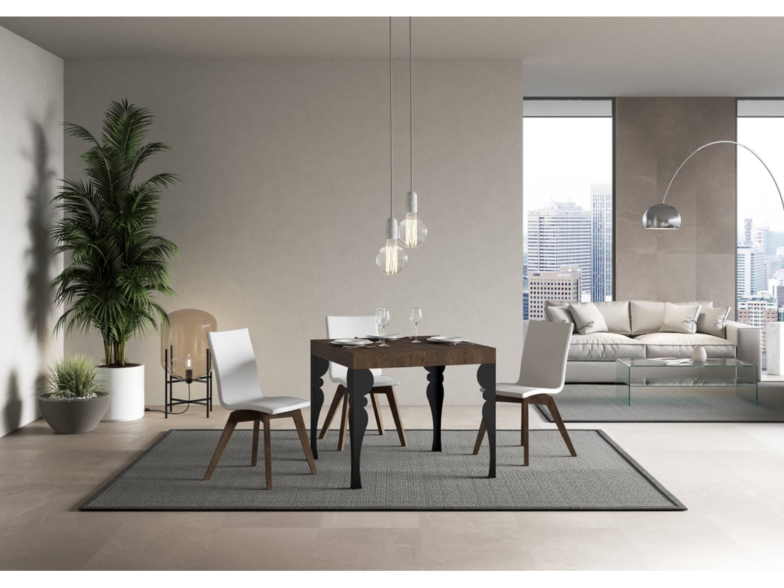 Mesa de Jantar Extensível 90X90/246 Cm Paxon Premium Nogueira Quadro Antracite ITAMOBY