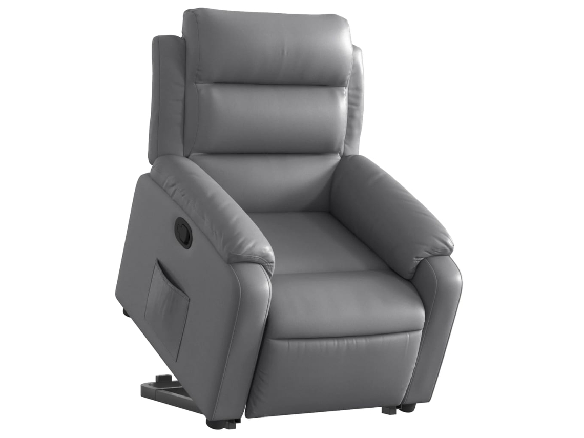 Poltrona reclinável elevatória couro artificial cinzento