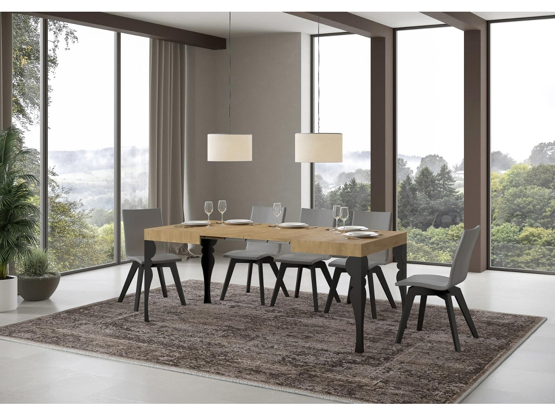 Mesa de Jantar Extensível 80X120/204 Cm Paxon Carvalho Natural Quadro Antracite